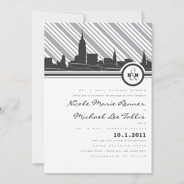 Faire-part de mariage de Monogramme de New York (Devant)