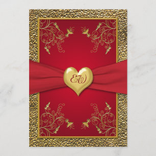 Faire-part de mariage de monogramme de rouge riche
