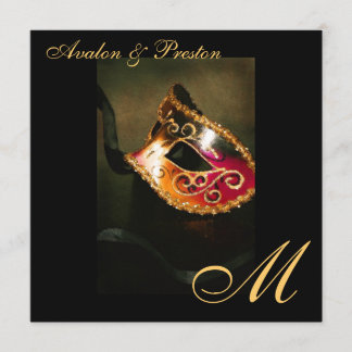 Faire-part de mariage de monogramme d'or de masque
