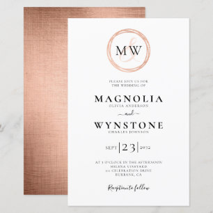 Faire-part de mariage de monogramme d'or du Rose b