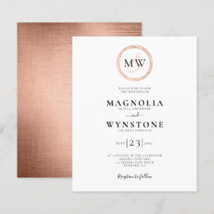 Faire-part de mariage de monogramme d'or du Rose b