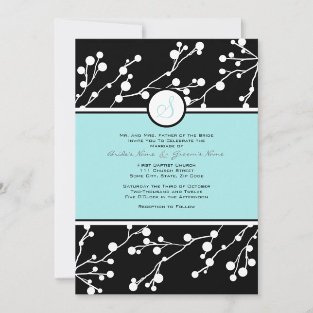 Faire-part de mariage de monogramme floral noir et (Devant)