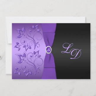 Faire-part de mariage de monogramme floral pourpre