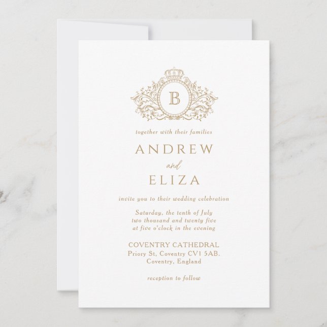 Faire-part de mariage de Monogramme Or Chic (Devant)