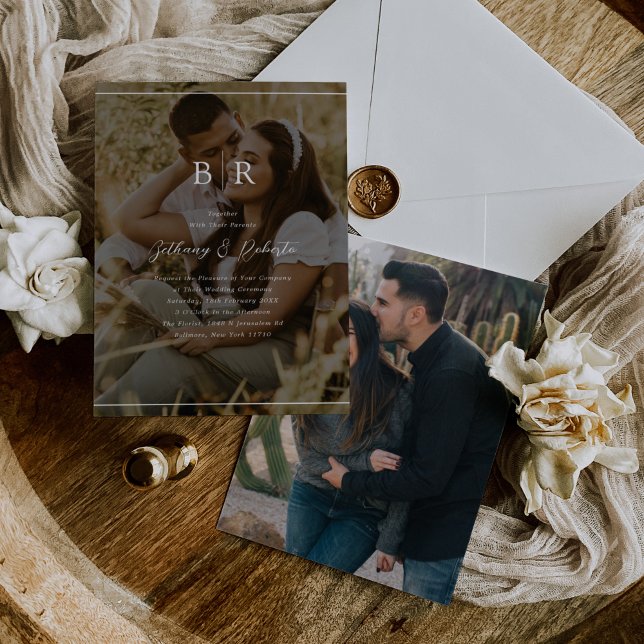 Faire-part de mariage de monogramme photo minimali (Créateur téléchargé)