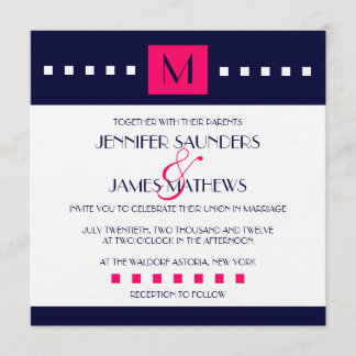 Faire-part de mariage de monogramme rose chaud de