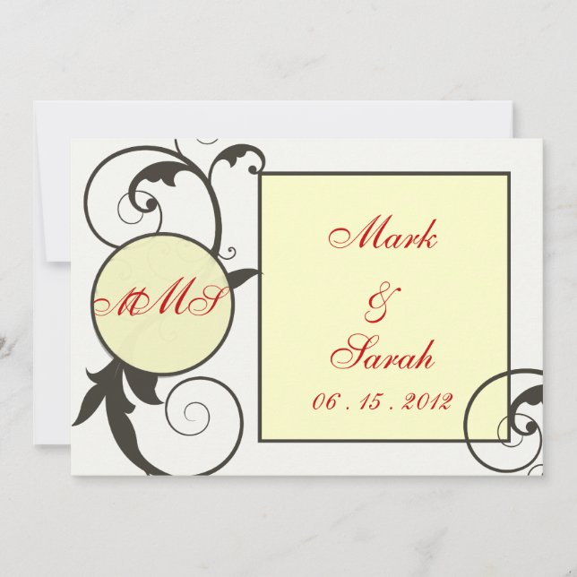 Faire-part de mariage de monogramme rouge Carré ci (Devant)