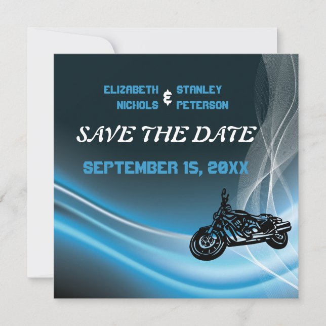 Faire-part de mariage de motard sur route bleue Sa (Devant)