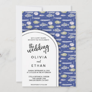 Faire-part de mariage de motif marin bleu marine