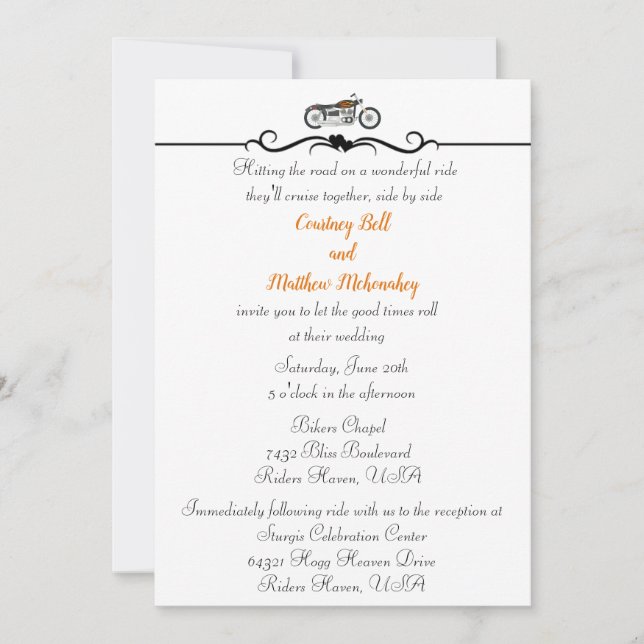 Faire-part de mariage de moto et de coeur (Devant)