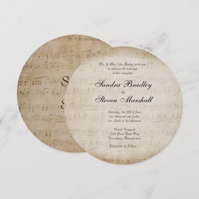 Faire-part de mariage de musique ancienne (Devant / Derrière)