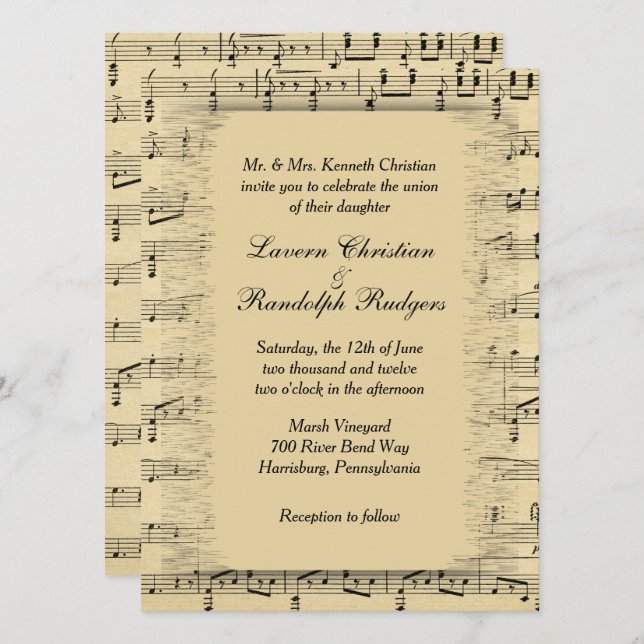 Faire-part de mariage de musique classique en feui (Devant / Derrière)
