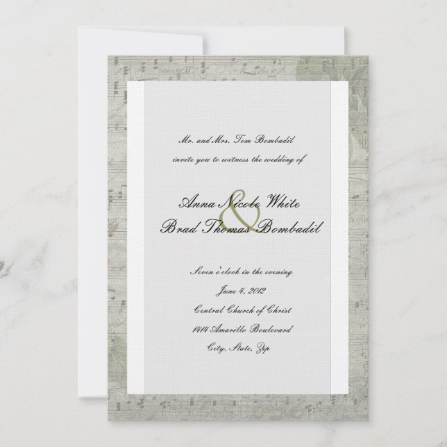 Faire-part de mariage de musique inversée Rose Vin (Devant)