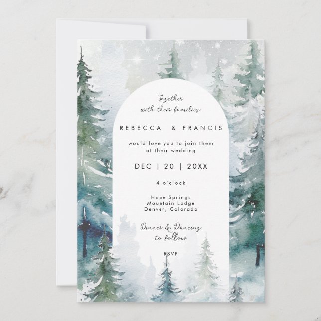 faire-part de mariage de neige des arbres d'hiver  (Devant)