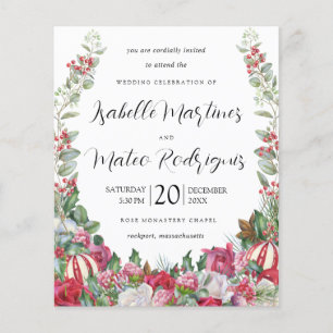Faire-part de mariage de Noël à fleurs rouges budg