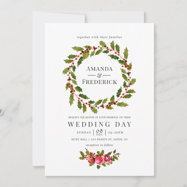 Faire-part de mariage de Noël à l'aquarelle Fleur  (Devant)