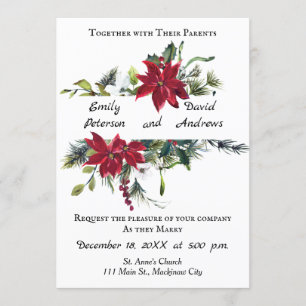 Faire-part de mariage de Noël avec Poinsettia