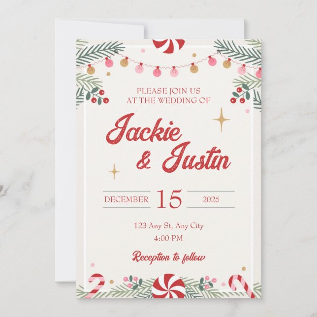 Faire-part de mariage de Noël festif (Devant)