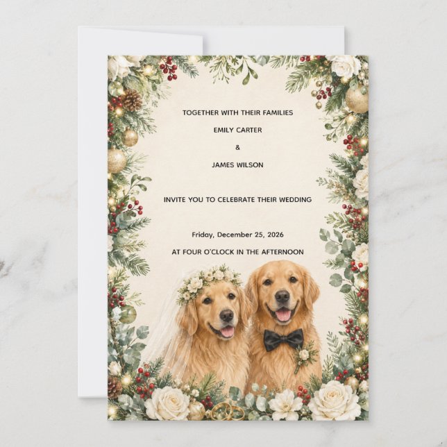 Faire-part de mariage de Noël Golden Retriever  (Devant)