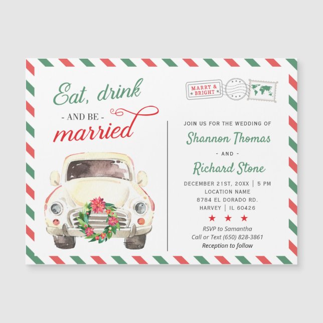 Faire-part de mariage de Noël rouge et vert pour l (Devant)