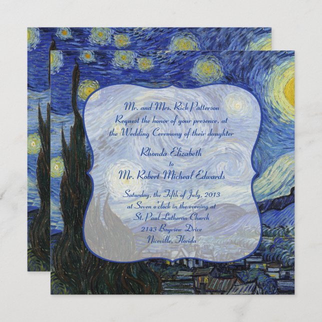 Faire-part de mariage de nuit Van Gough Starry (Devant / Derrière)