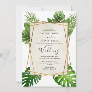 Faire-part de mariage de palme tropicale blush