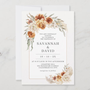Faire-part de mariage de Pampas Florale de Boho Or