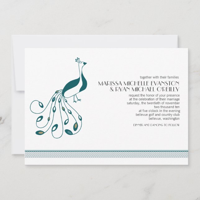 Faire-part de mariage de paon (Devant)