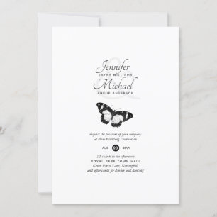 Faire-part de mariage de papillon blanc noir moder