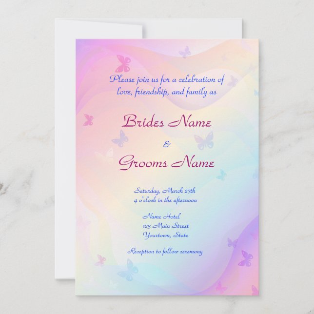 Faire-part de mariage de papillons élégant (Devant)