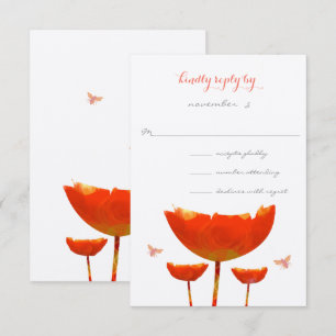 Faire-part de mariage de papillons et de pavots or