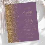 Faire-part de mariage de Parties scintillant Budge<br><div class="desc">Le bord gauche de cette élégante faire-part de mariage moderne est orné d'une bordure de parties scintillant en faux or. Le texte personnalisable combine écriture manuscrite couleur or pâle, cuivre et polices italiques sur un arrière - plan mauve. L'envers est assorti d'un modèle mauve et or. REMARQUE : Les enveloppes...</div>