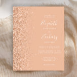 Faire-part de mariage de Parties scintillant Budge<br><div class="desc">Le bord gauche de cette élégante faire-part de mariage moderne est orné d'une bordure en faux parties scintillant pêche. Le texte personnalisable combine écriture manuscrite blanche,  copperplate et polices italiques sur un arrière - plan de pêche. L'envers présente un design de parties scintillant de pêche correspondant.</div>