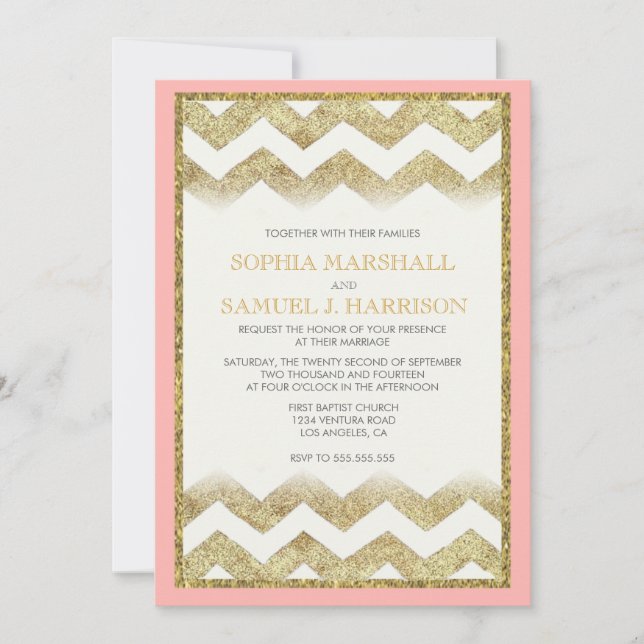 Faire-part de mariage de Parties scintillant d'or  (Devant)