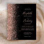 Faire-part de mariage de Parties scintillant d'or<br><div class="desc">Le bord gauche de cette élégante faire-part de mariage moderne est orné d'une bordure rose en faux parties scintillant or. Le texte personnalisable combine écriture rose couleur or pâle, couleur blush, cuivre et polices italiques sur un arrière - plan noir. L'envers est assorti d'un design en or noir et rose....</div>