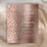 Faire-part de mariage de Parties scintillant Gold<br><div class="desc">Le bord gauche de cette élégante faire-part de mariage moderne est orné d'une bordure rose en faux parties scintillant or. Le texte personnalisable combine écriture blanche, copperplate et polices italiques sur un arrière - plan en métal brossé en or rose. L'envers est assorti d'une parties scintillant et d'une conception en...</div>