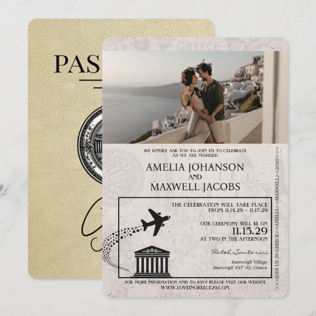Faire-part de mariage de passeport Champagne Grèce (Devant / Derrière)