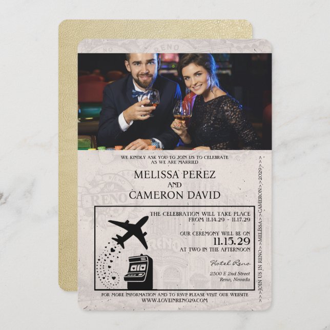 Faire-part de mariage de passeport Champagne Reno (Devant / Derrière)