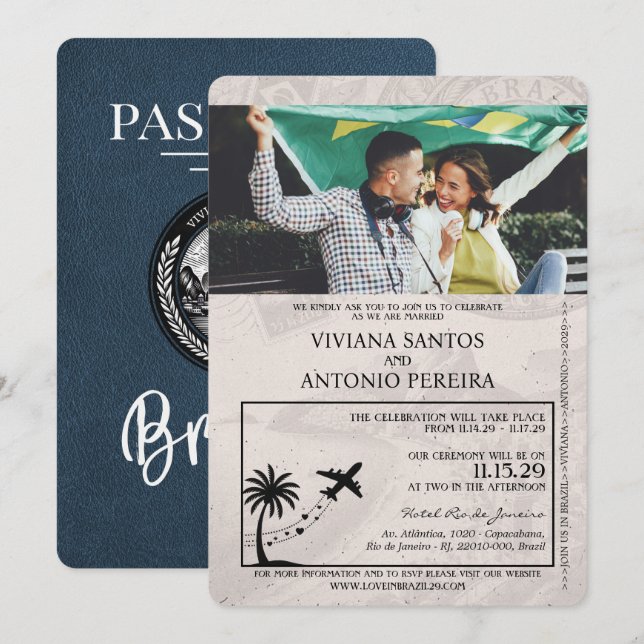 Faire-part de mariage de passeport de la Marine Bl (Devant / Derrière)