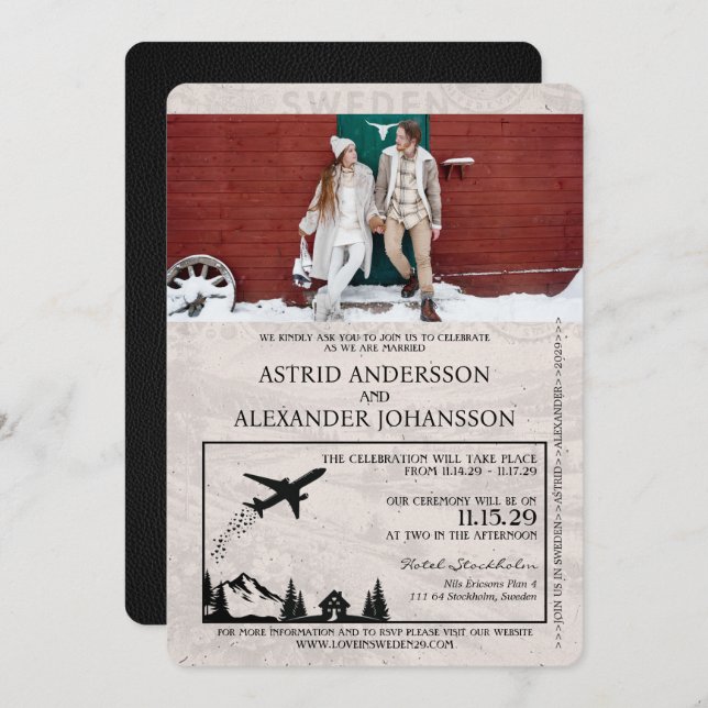 Faire-part de mariage de passeport de la Suède noi (Devant / Derrière)