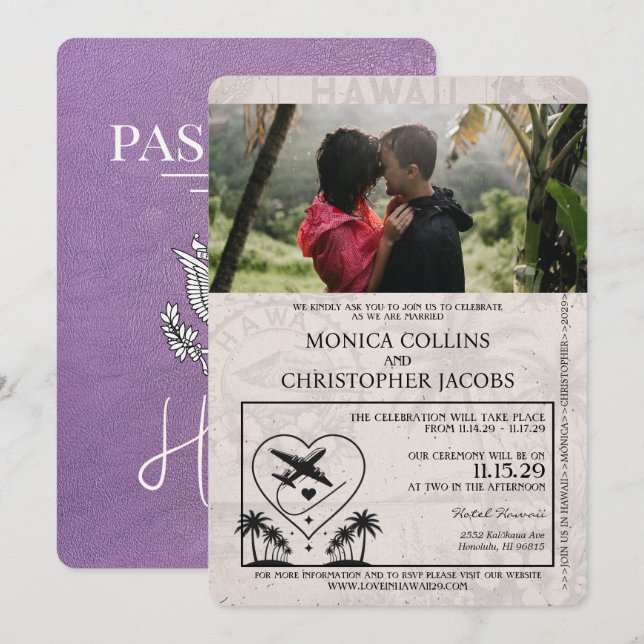 Faire-part de mariage de passeport de Lavender Pur (Devant / Derrière)