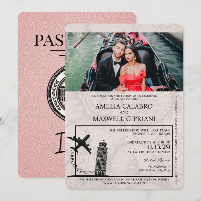 Faire-part de mariage de passeport de l'Italie ros (Devant / Derrière)