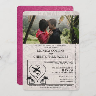 Faire-part de mariage de passeport de Magenta Pink