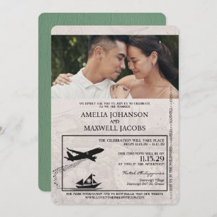 Faire-part de mariage de passeport de Sage Green P