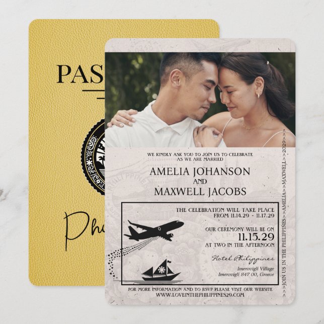 Faire-part de mariage de passeport des Philippines (Devant / Derrière)