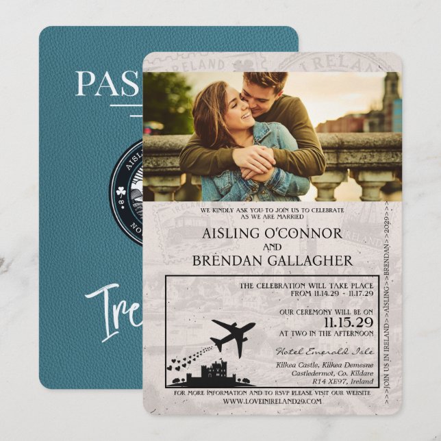 Faire-part de mariage de passeport d'Irlande turqu (Devant / Derrière)