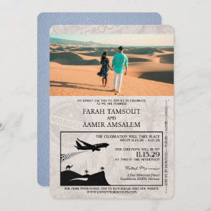 Faire-part de mariage de passeport du Maroc bleu D