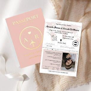 Faire-part de mariage de passeport Gold & Pink Plu