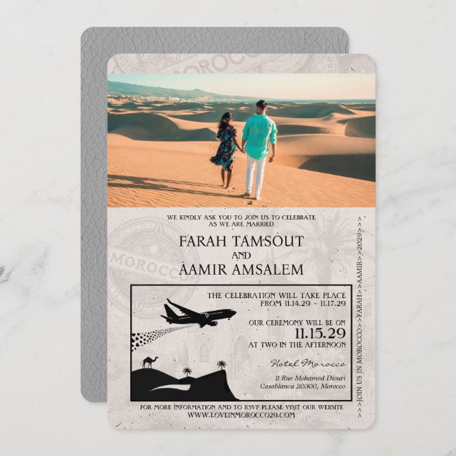 Faire-part de mariage de passeport gris Maroc (Devant / Derrière)