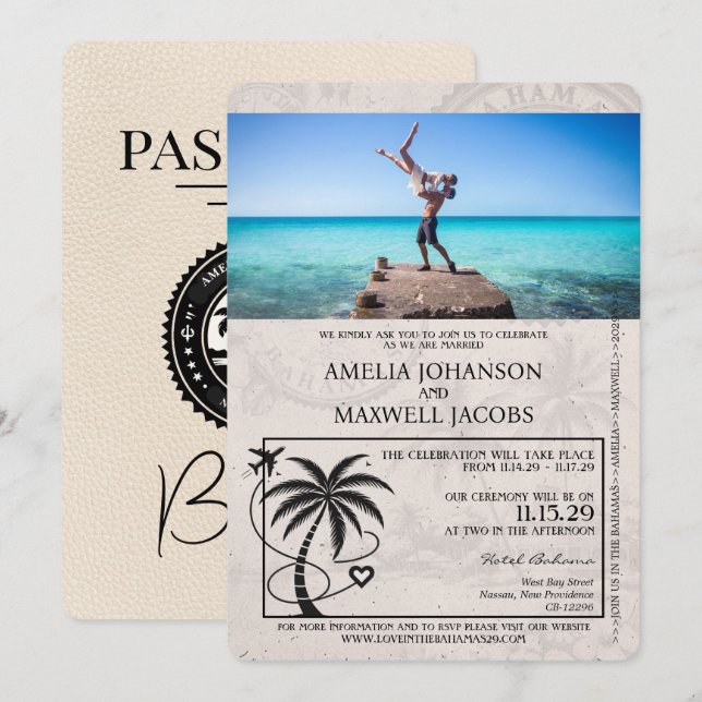 Faire-part de mariage de passeport ivoirien Bahama (Devant / Derrière)